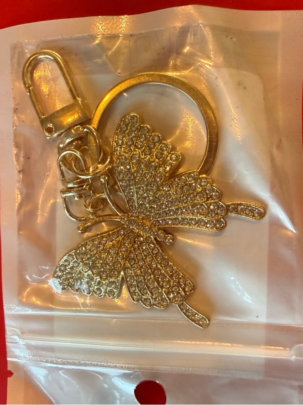 Gold Crystal Butterfly Keyring
